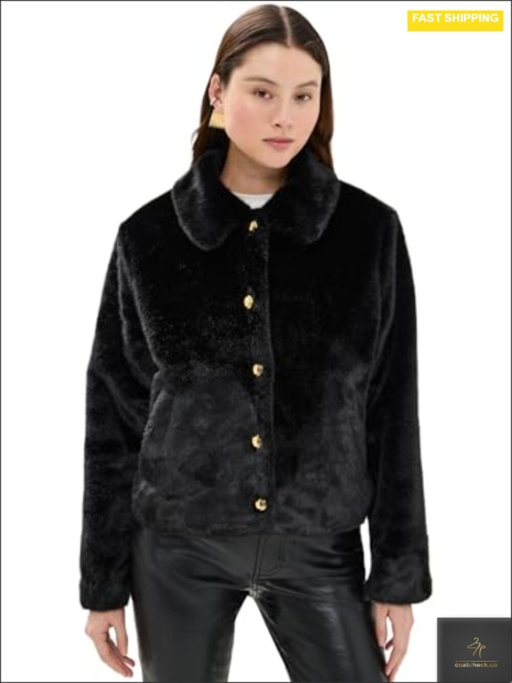 Faux Fur Collared Jacket Women's Peacoat Black Winter Coat